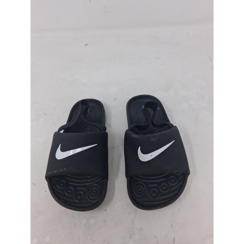 Nike Kawa Slides TD Toddler Baby Kids Shoes Size 9C Black White Swish BV1094. I